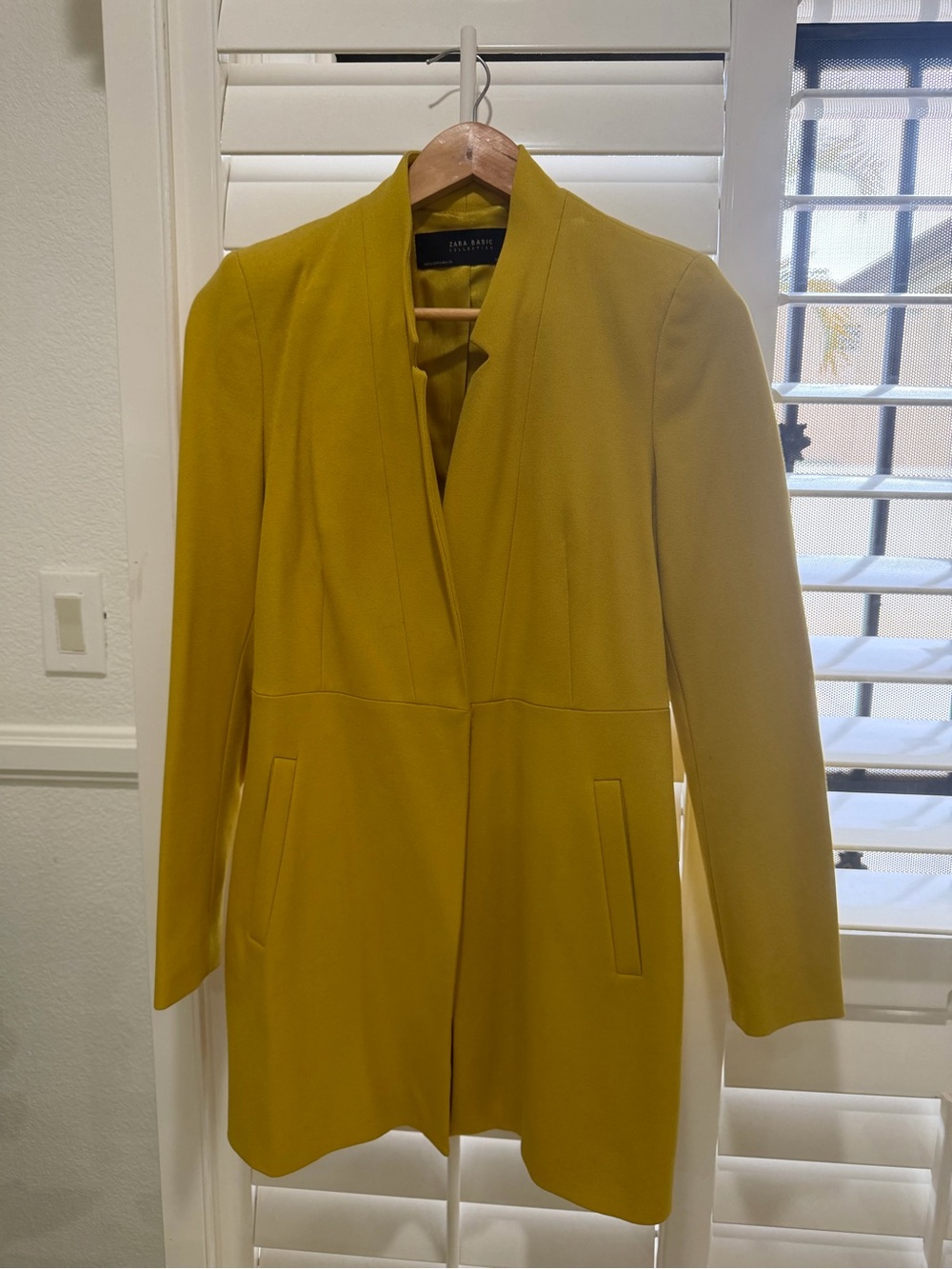 Zara Mustard Yellow Collarless Longline Blazer